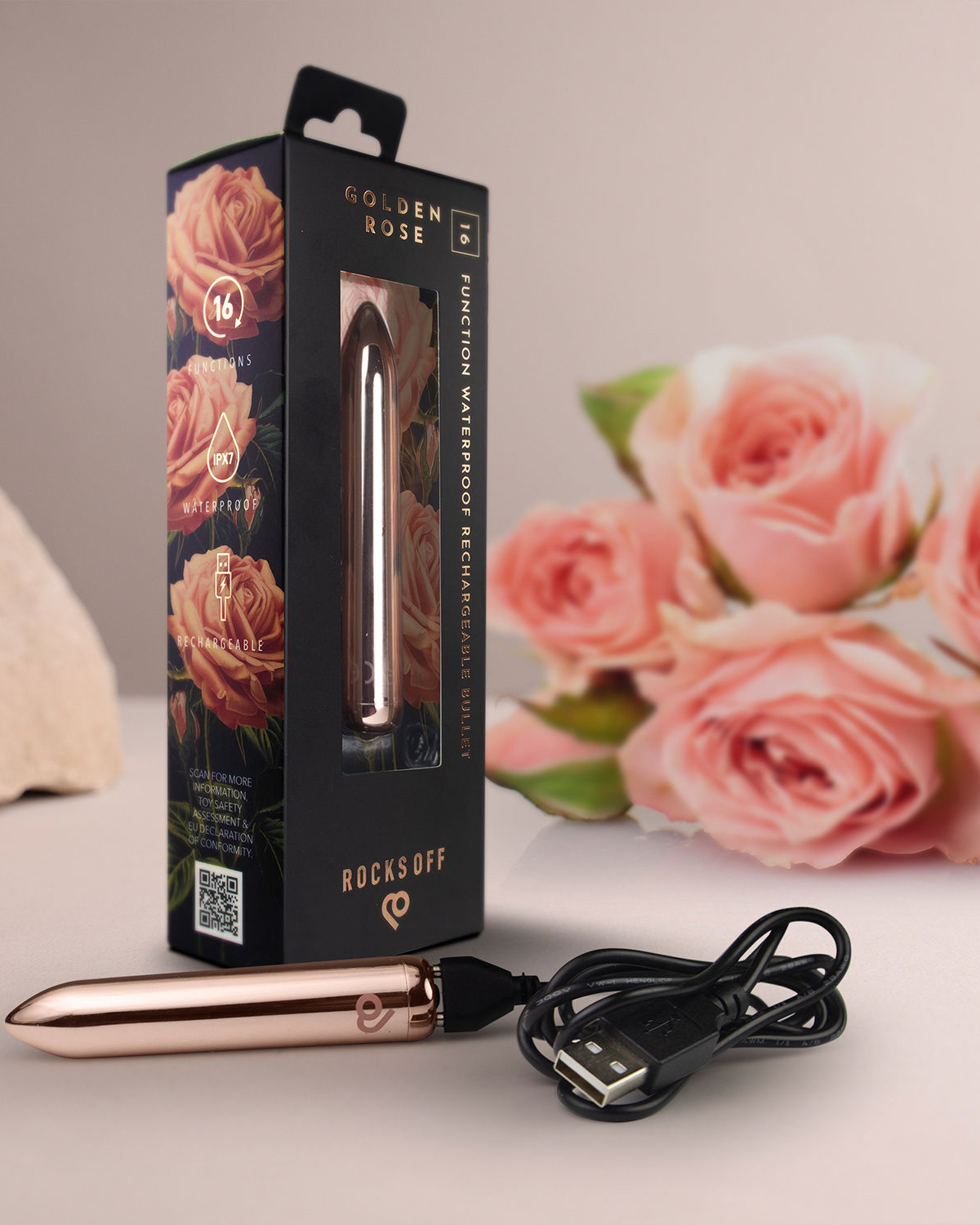 Rocks-Off – Wiederaufladbare Vibrationskugel – Golden Rose
