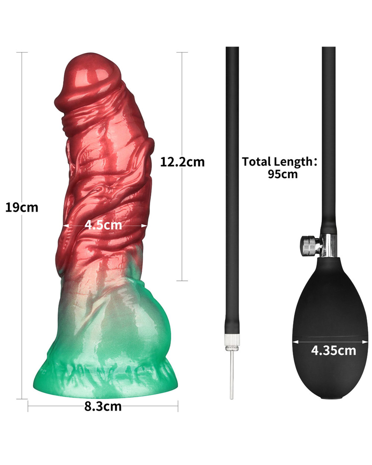 LoveToy Dildo Inflable de Doble Densidad 19 cm (Rojo/Verde)