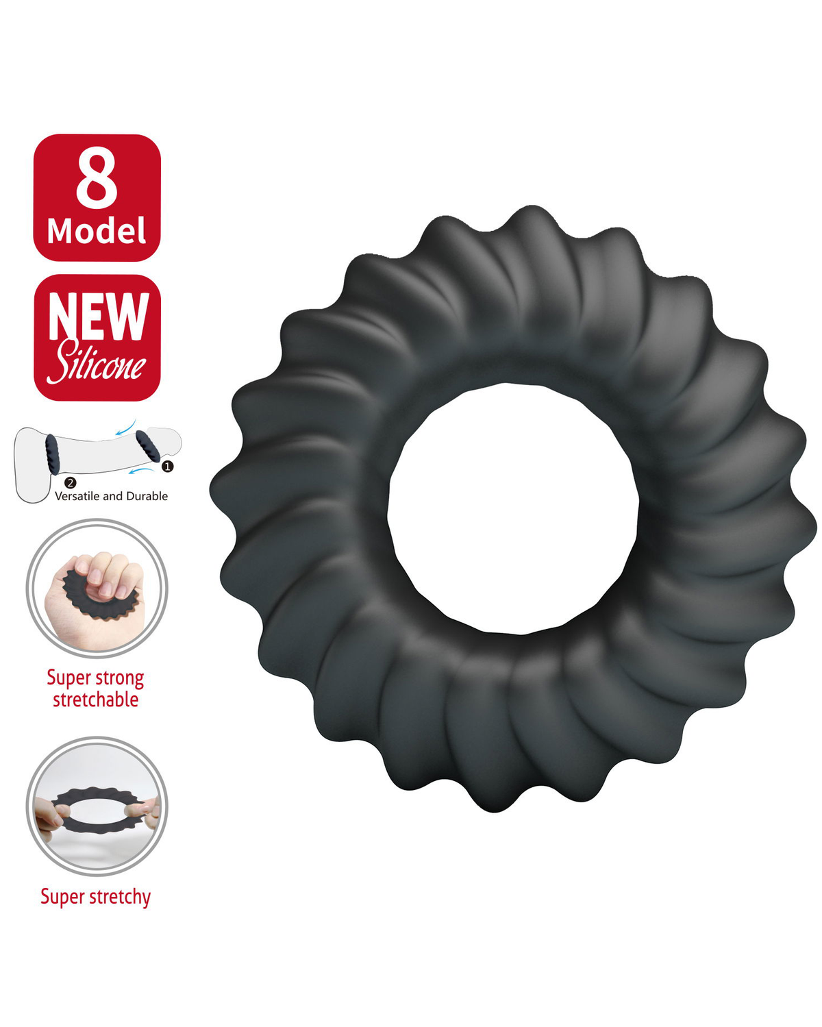 Crazy Bull – Fitz Anillo para Pene de Silicona Ultra Suave Modelo 8