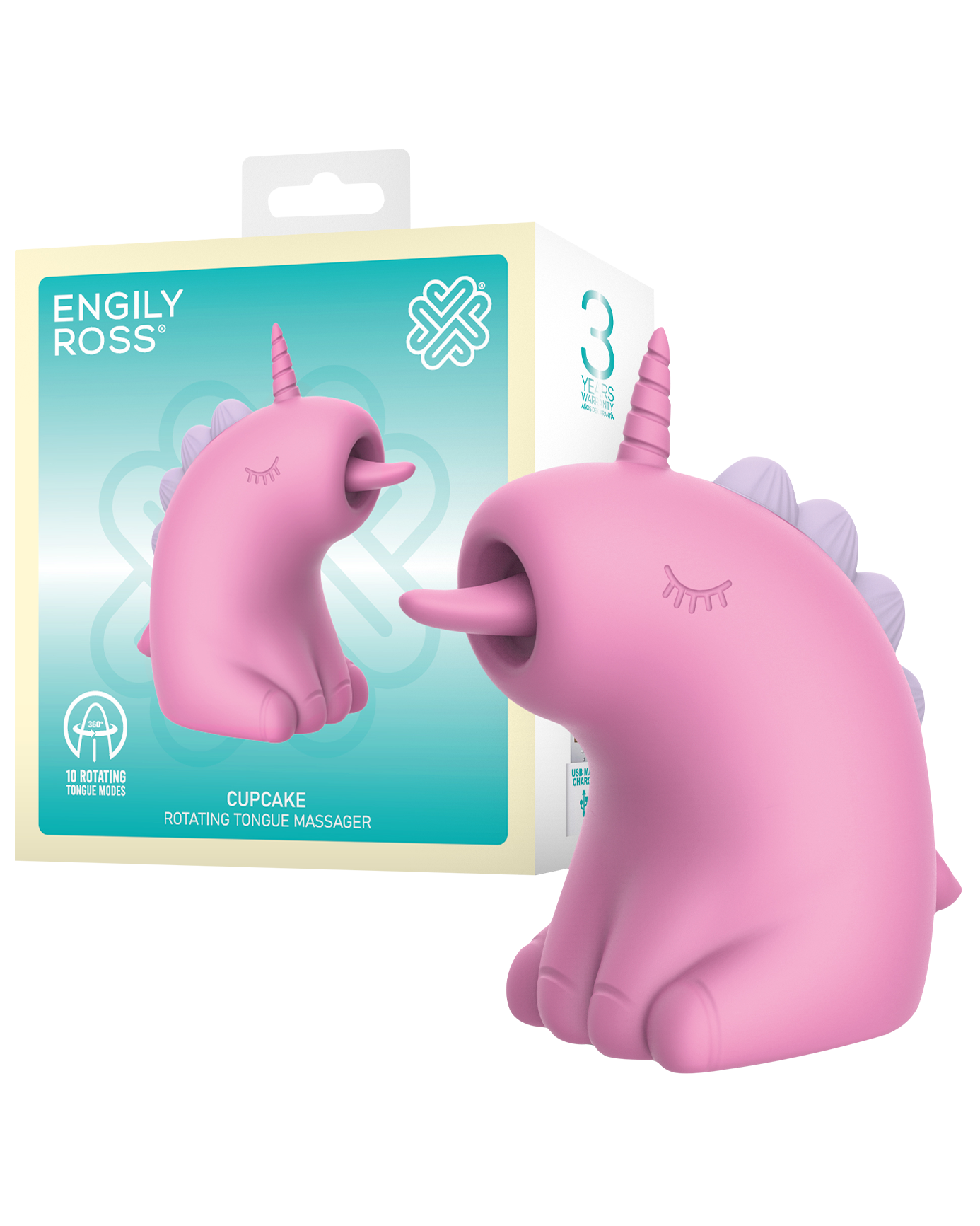 ER – Cupcake Unicorn – Estimulador con lengua rotatoria 360° (Rosa)
