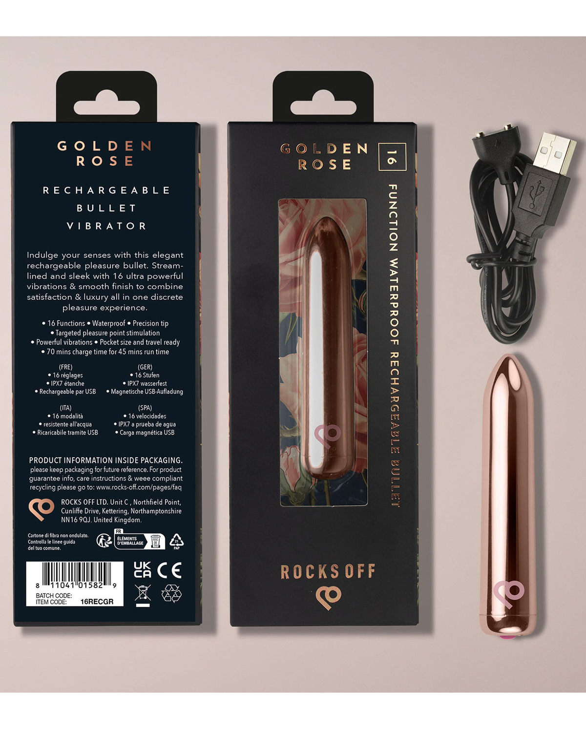 Rocks-Off – Rechargeable Vibrating Bullet – Golden Rose