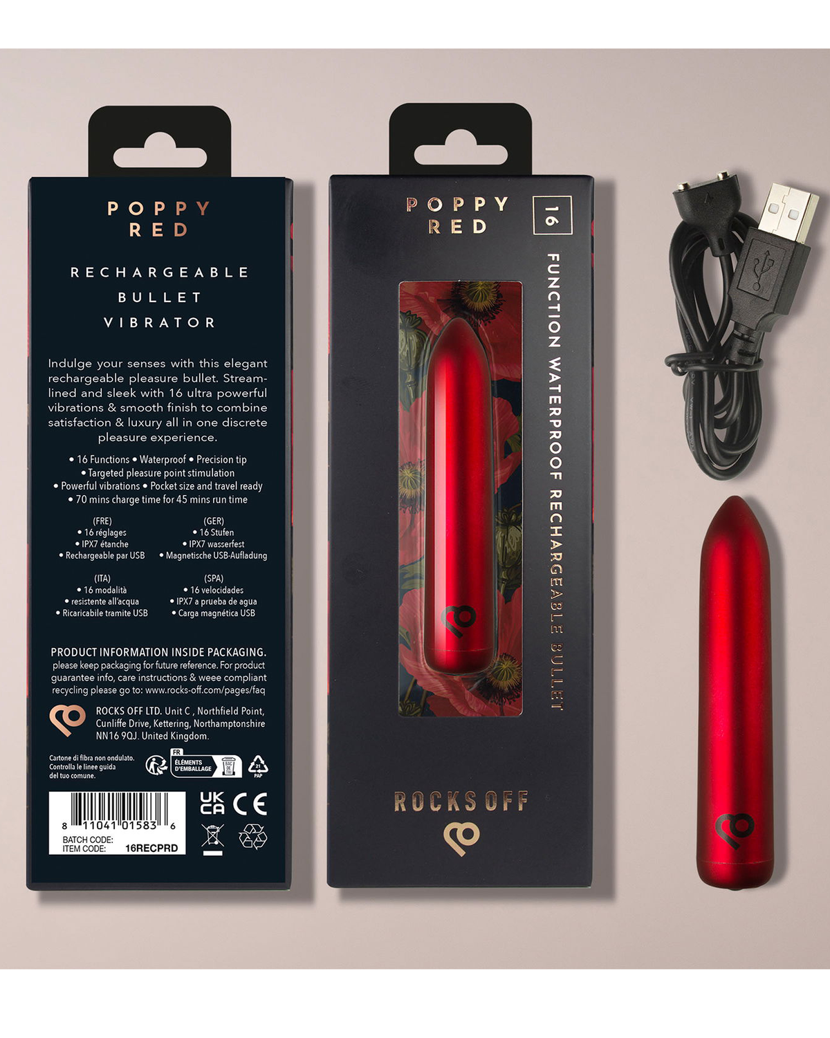 Rocks-Off – Bullet Vibrador Recargable – Mohnrot
