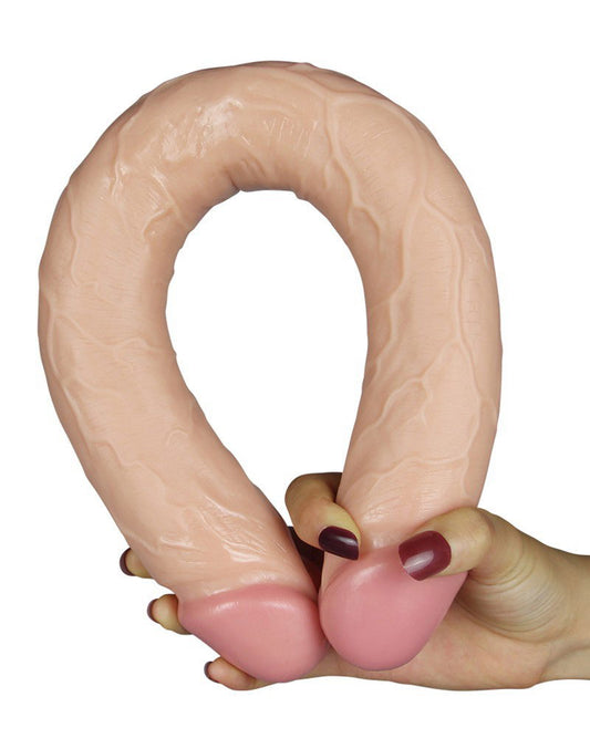 LoveToy King Size Slim Ultra Doble Dildo 45 cm – Realista y Flexible (Color Nude)